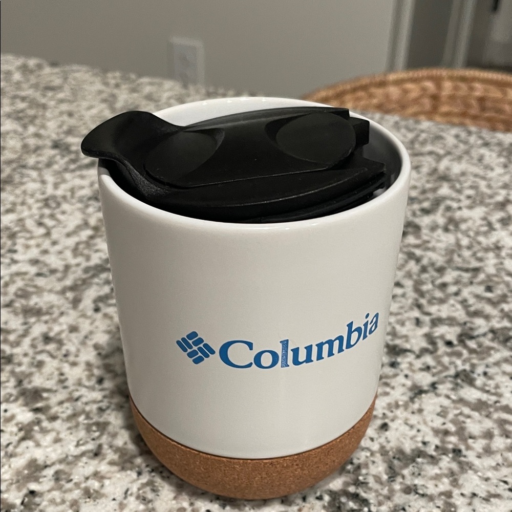 Columbia White and Black Travel Mug with Cork Base